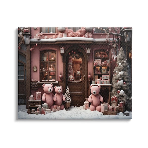 Stupell Industries Christmas Shop with Bears by RB 1-Piece Unframed Graphic Print Architecture Poster Art Print 20 in. x 16 in.