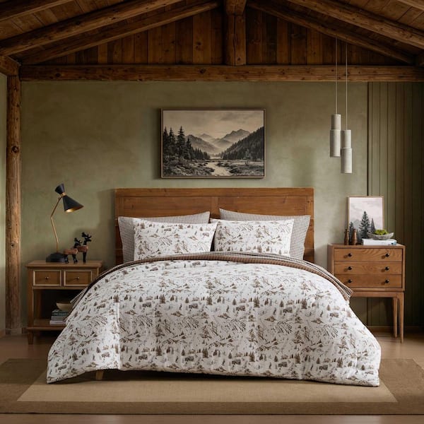 Ski Hill 3-Piece White/Dune/Bark/Brown/White Cotton Flannel King Comforter Set