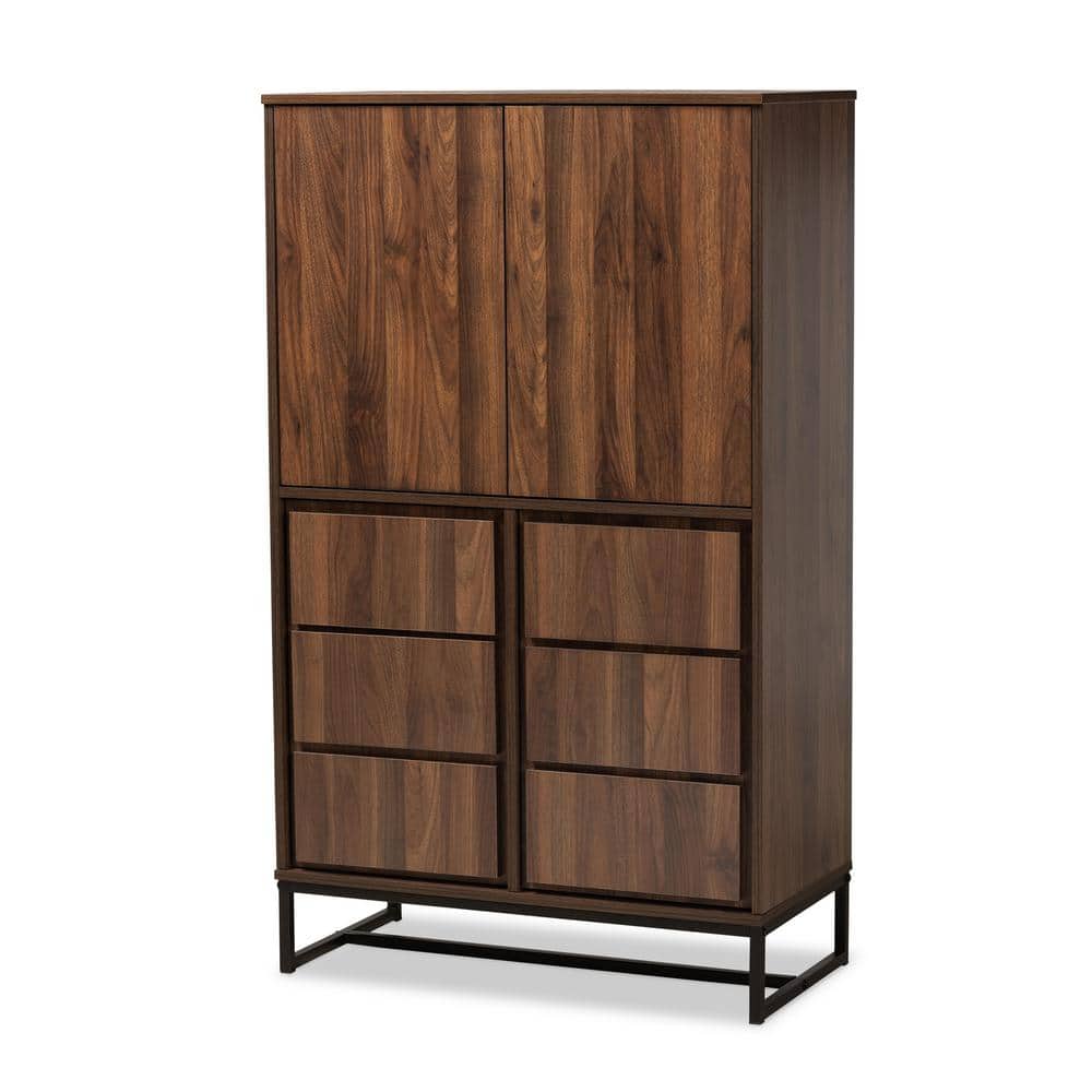 Neil Walnut Brown Wood and Black Metal Storage Cabinet