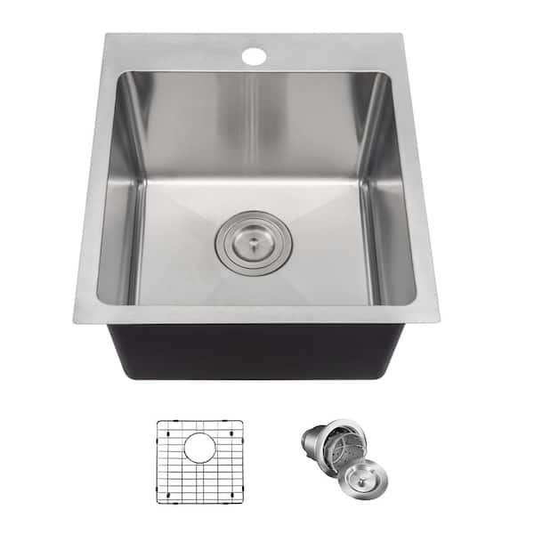 MR Direct Drop-in Stainless Steel 17 in. 1-Hole Single Bowl Kitchen ...