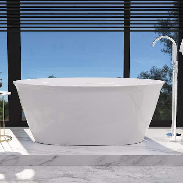 INSTER 59 in. W. x 28.74 in. Acrylic Flatbottom Freestanding Non-Whirlpool Soaking Bathtub with Center Drain in White