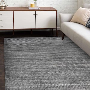 Sanam Contemporary Solid Dark Gray 5 ft. x 8 ft. Hand Loomed Area Rug