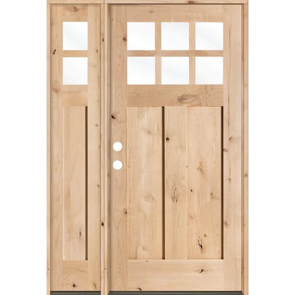 50 in. x 80 in. Knotty Alder Right-Hand/Inswing 6 Lite Beveled Clear Glass Unfinished Wood Prehung Front Door with LSL