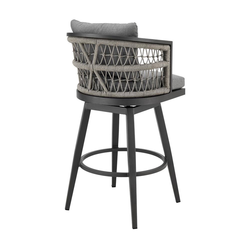 Zella Gray Aluminum Outdoor Swivel Bar Stool with Cushions