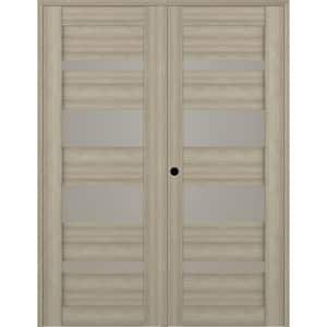 Alba 72 in. x 79.375 in. Right Hand Active 6-Lite Frosted Glass Shambor Finished Wood Composite Double PrehungFrenchDoor