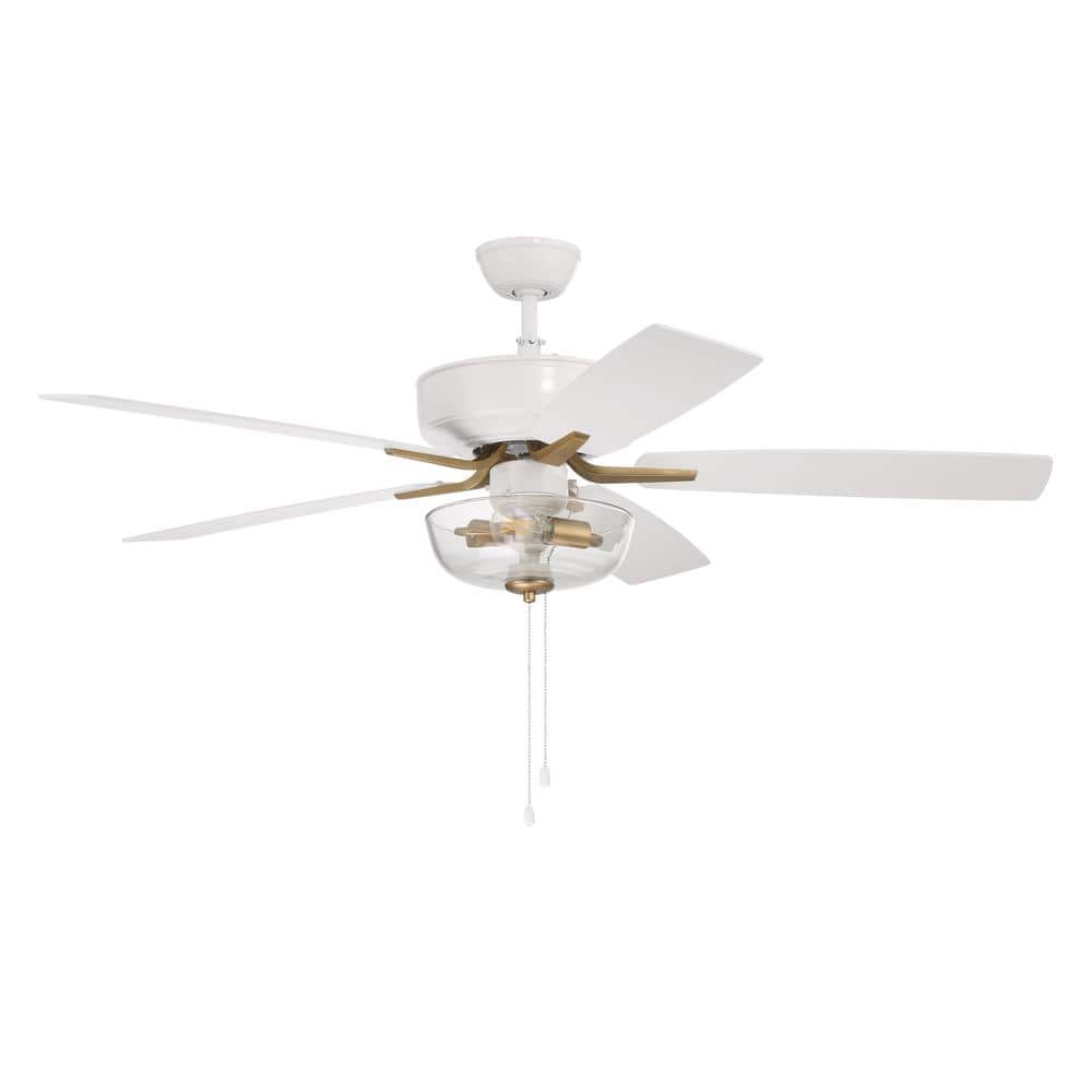 Pro Plus 101 52 in. Indoor White/Satin Brass Finish Dual Mount Ceiling Fan w/Clear Glass Bowl Light Kit Included -  CRAFTMADE, 647881248918