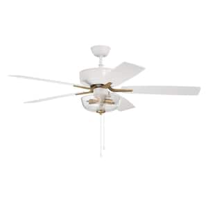 Pro Plus 101 52 in. Indoor White/Satin Brass Finish Dual Mount Ceiling Fan w/Clear Glass Bowl Light Kit Included