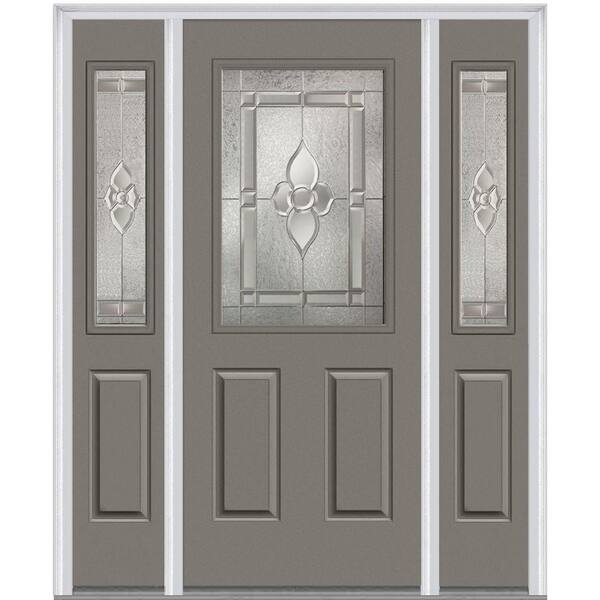 Milliken Millwork 64.5 in. x 81.75 in. Master Nouveau Decorative Glass 1/2 Lite Painted Fiberglass Smooth Exterior Door with Sidelites