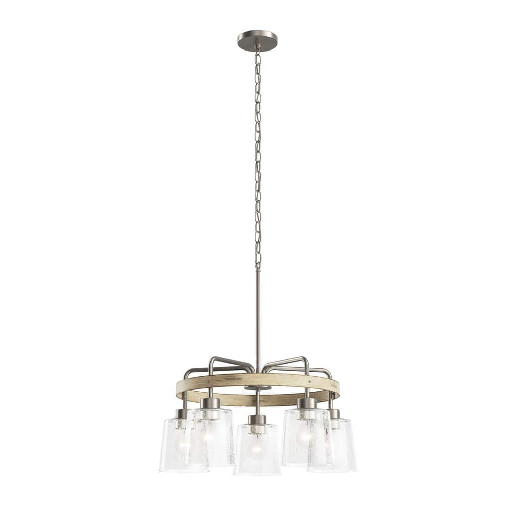 Bolson 24 in. 5-Light Brushed Nickel with Distressed Antique White Farmhouse Wagon Wheel Circle Chandelier for Kitchen price history on PriceWatchPro
