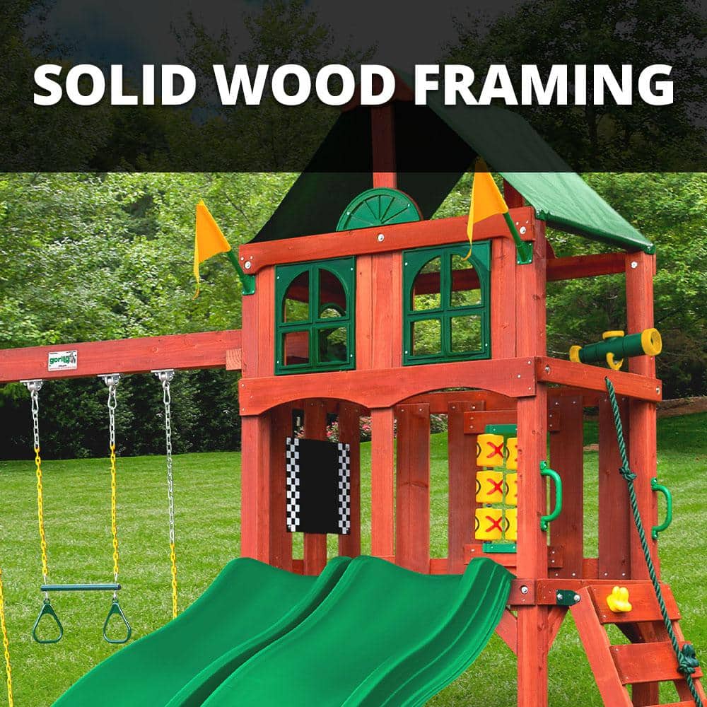 Sweetwater Cedar Wooden Playset with Dual Yellow Slides and Swings