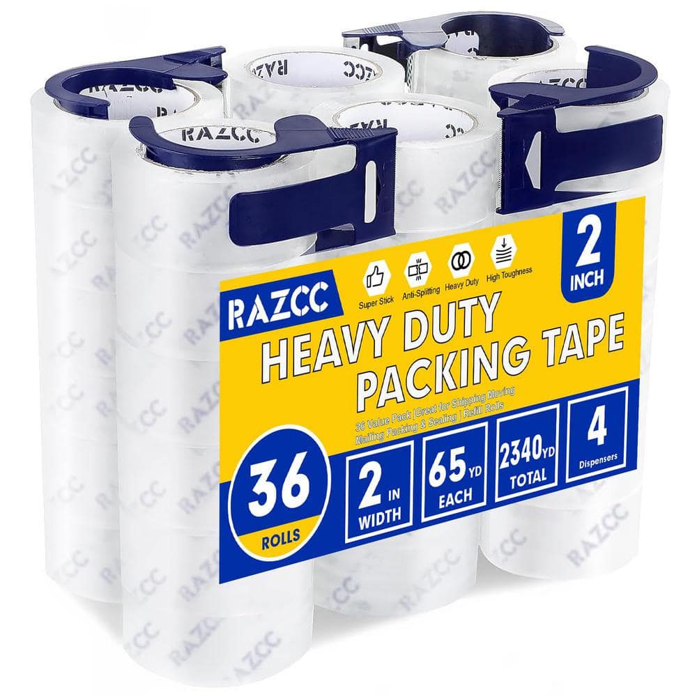 2 in. x 65 Yards 36 Rolls Heavy Duty Packaging Tape, Clear Packing Tape for