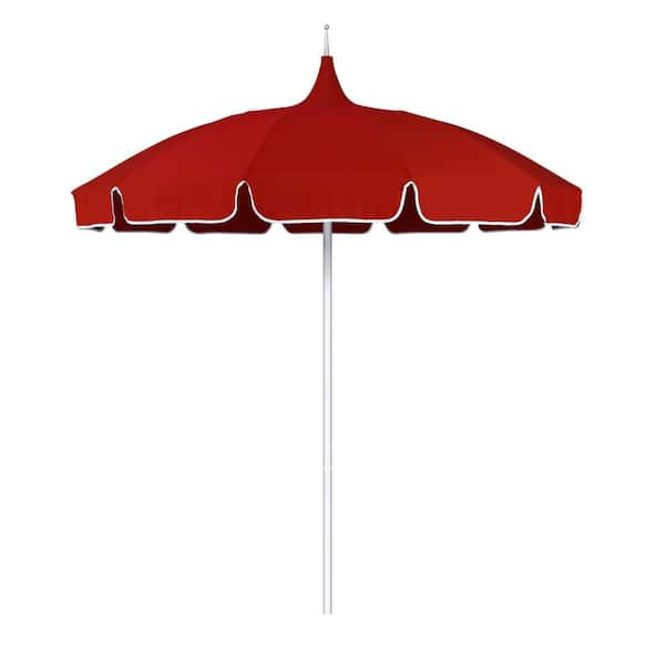 California Umbrella 8.5 ft. Silver Aluminum Commercial Pagoda Market Patio Umbrella Fiberglass Ribs in Jockey Red Sunbrella