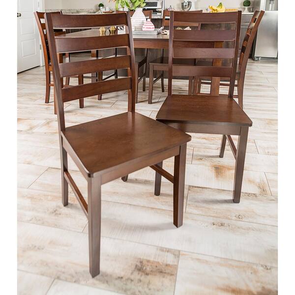 Walker Edison Furniture Company Walnut Wood Ladder Back Dining Chair (Set of 2)