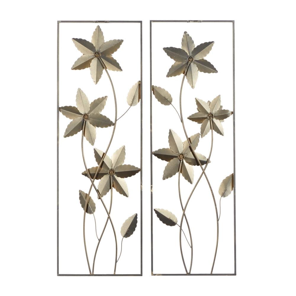 Elegant Gold Floral Metal Wall Sculpture Set, 12"W x 36"H