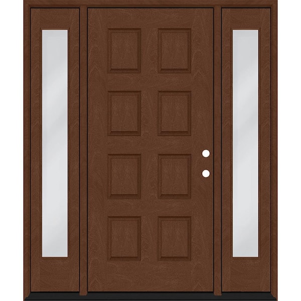 Steves & Sons Regency 70 in. x 96 in. 8-Panel LHIS Chestnut Stain Mahogany Fiberglass Prehung Front Door with Dbl 12in. Sidelites