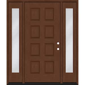 Regency 70 in. x 80 in. 8-Panel LHIS Chestnut Stain Mahogany Fiberglass Prehung Front Door w/Dbl 12in. Sidelites