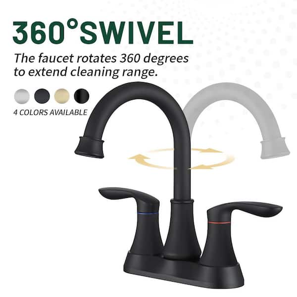 304 stainless steel 4 in. Centerset Double Handle Bathroom Faucet with Drain Kit Included in Matte Black