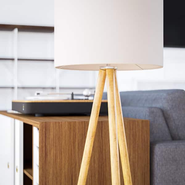Wood Grain Floor Lamp With Cream Shade, Del Mar Surveyor Floor Lamp