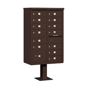 Bronze USPS Access Cluster Box Unit with 13 B Size Doors and Pedestal