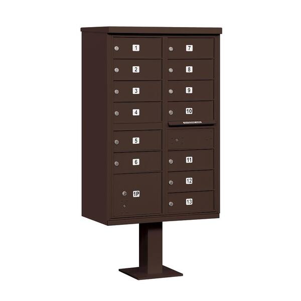 Salsbury Industries Bronze USPS Access Cluster Box Unit with 13 B Size Doors and Pedestal