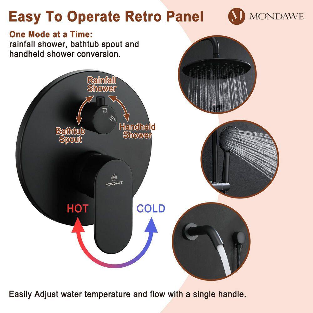 Matte Black Adjustable Height Rain Shower System with Handheld