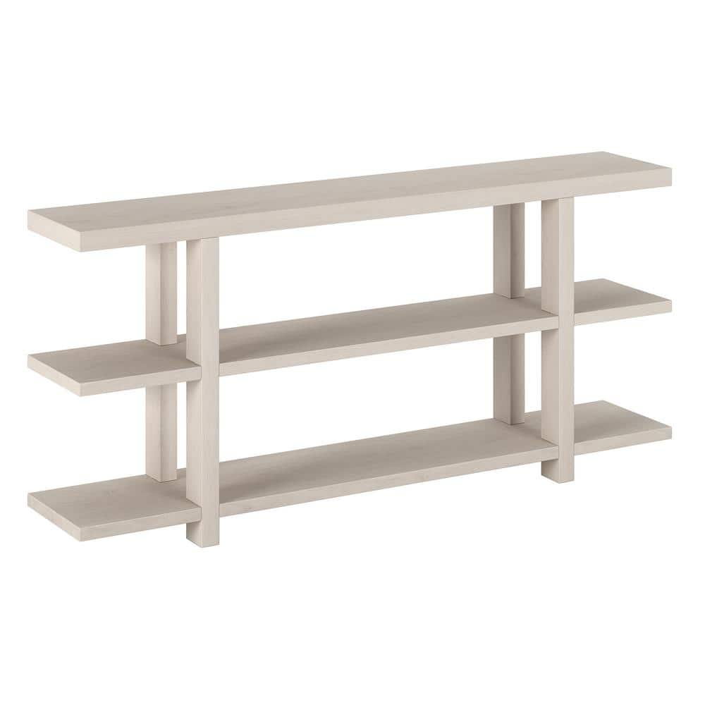 Alder White 64" Rectangular Console Table with Storage Shelves