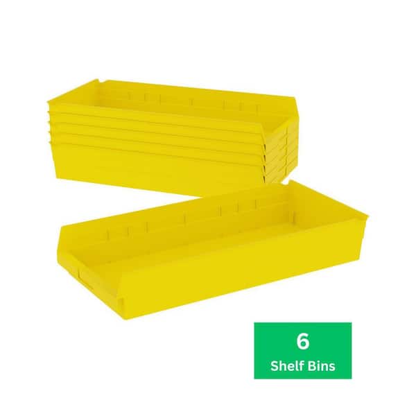 30174 Series, 11 1/8 in. W x 23 5/8 in. D x 4 in. H, Yellow Open Hopper Shelf Bins Storage Organizer System, 6-Pack
