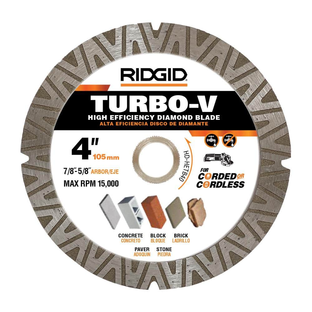 RIDGID TURBO-V 4 in. Turbo Rim Diamond Blade for Masonry High Efficiency Cutting