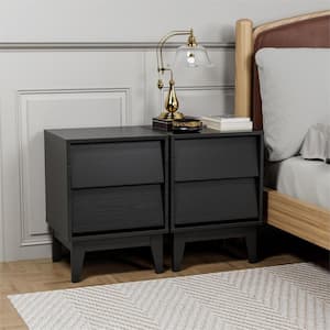 15.8 in. L x 14.6 in. W x 21.3 in. H Black Nightstand, End Table with 2 Drawers (Set of 2)