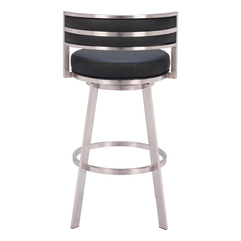 Black Leather and Metal Swivel Counter Stool