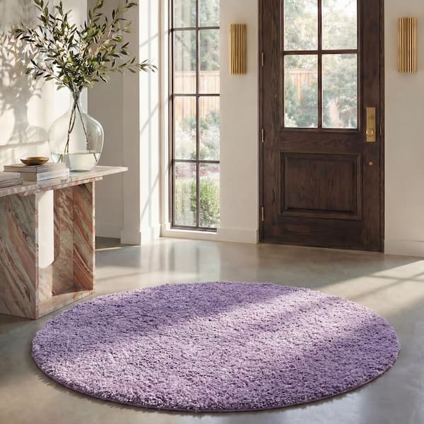 California Shag Lilac 7 ft. x 7 ft. Round Solid Area Rug