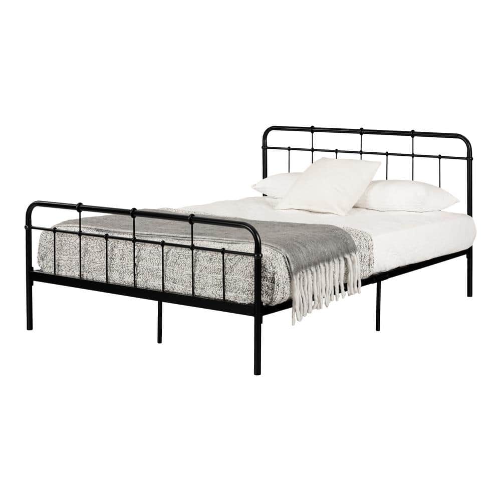 Full Black Metal Platform Bed with Headboard and Footboard