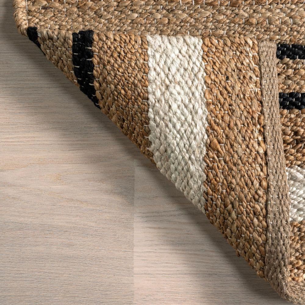 Handmade Black and Beige Striped Jute Rectangular Area Rug, 10' x 14'
