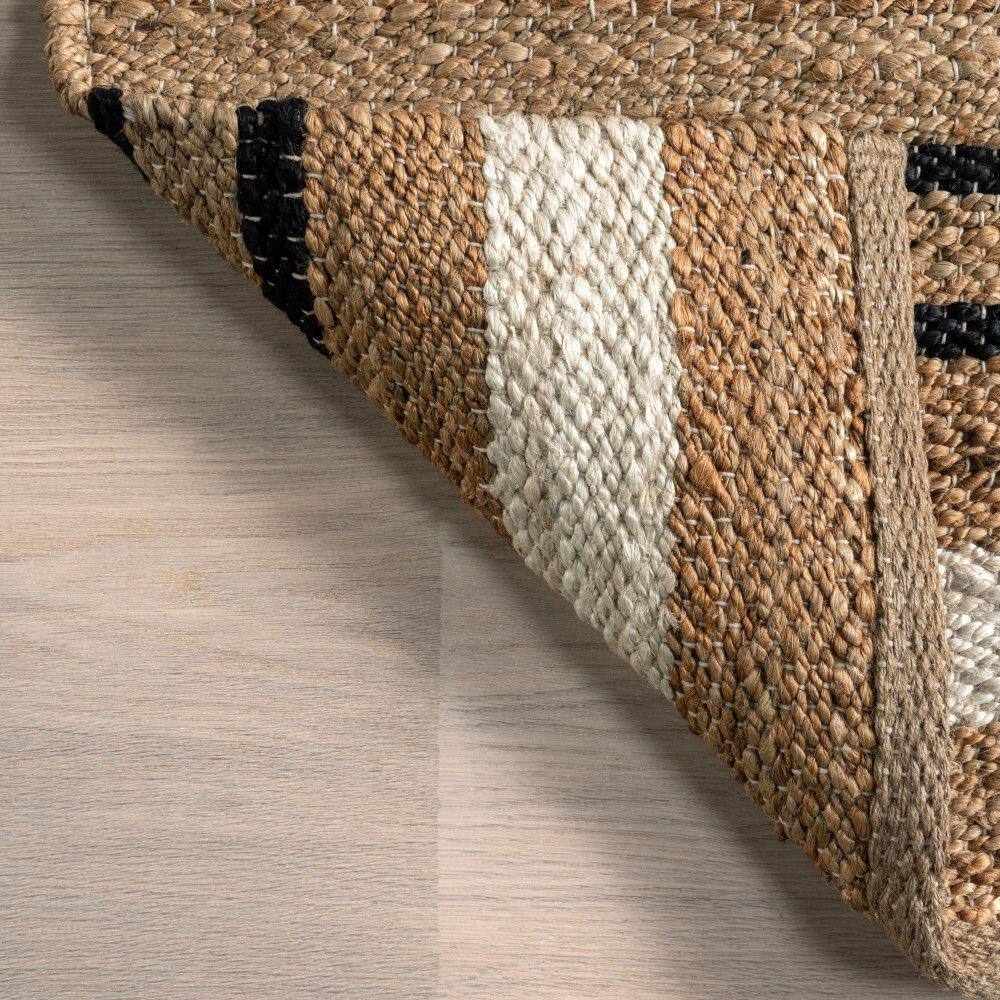 Handmade Rectangular Black and Beige Jute Striped Area Rug 8' x 10'