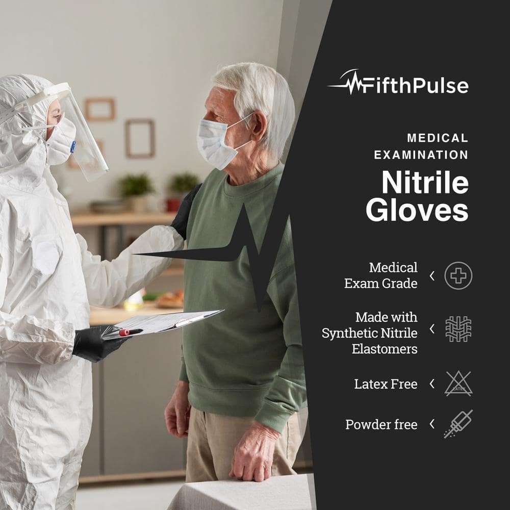 Large Nitrile Exam Latex Free and Powder Free THICKER Gloves - (4 mil) in Black - Box of 50