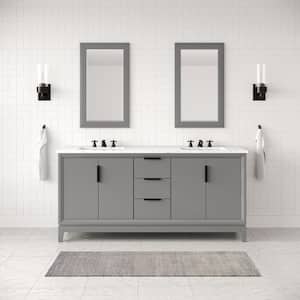 Elizabeth 72 in. Cashmere Grey With Carrara White Marble Vanity Top With Ceramics White Basins and Faucet