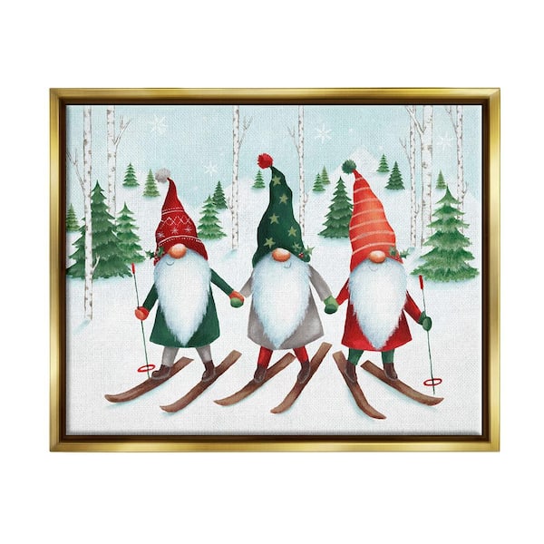 Stupell Industries Gnome Trio Skiing by Emma Leach 1 Piece Floater Frame Graphic Print Sports Poster Art Print 21 in. x 17 in.