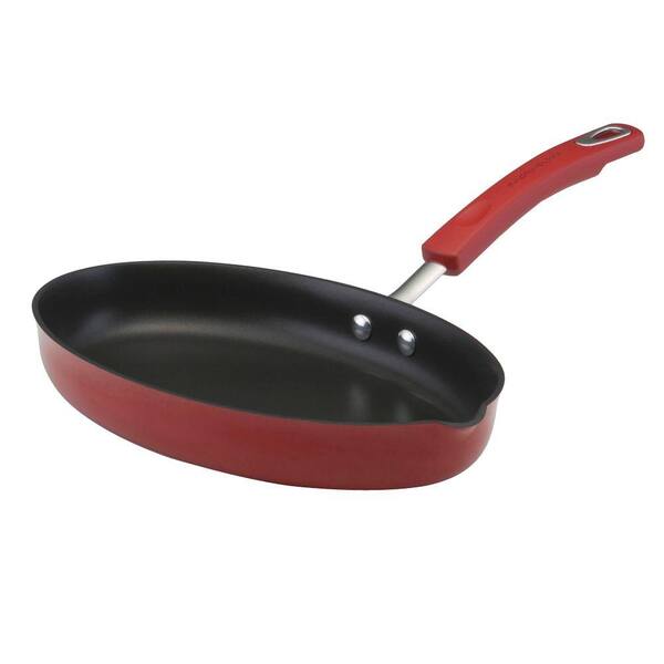 Rachael Ray 11-1/2 in. Non-Stick Porcelain Enamel Oval Skillet with Pour Spout in Red