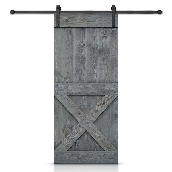 CALHOME Mini X 42 in. x 84 in. Gray Stained DIY Wood Interior Sliding Barn Door with Hardware Kit
