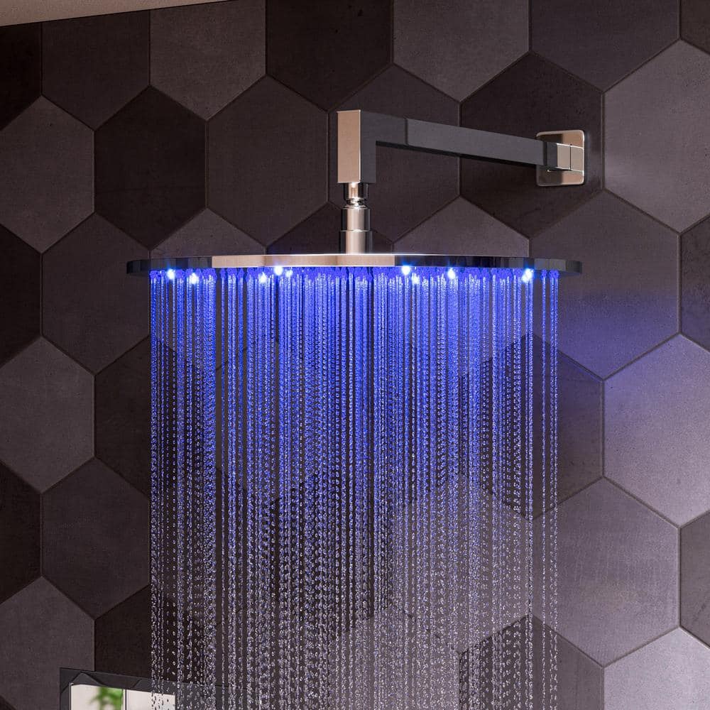 Polished Chrome LED Rain Shower Head with Temperature Control