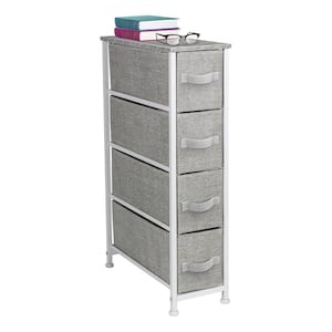 3.1 in. L x 7.48 in. W x 11.762 in. H 4-Drawer Gray Tall Narrow Dresser Steel Frame Wood Top Easy Pull Fabric Bins