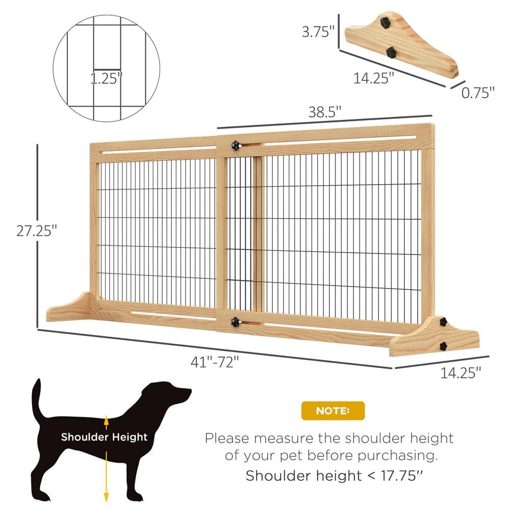 Natural Wooden Retractable Freestanding Pet Gate for Doorways