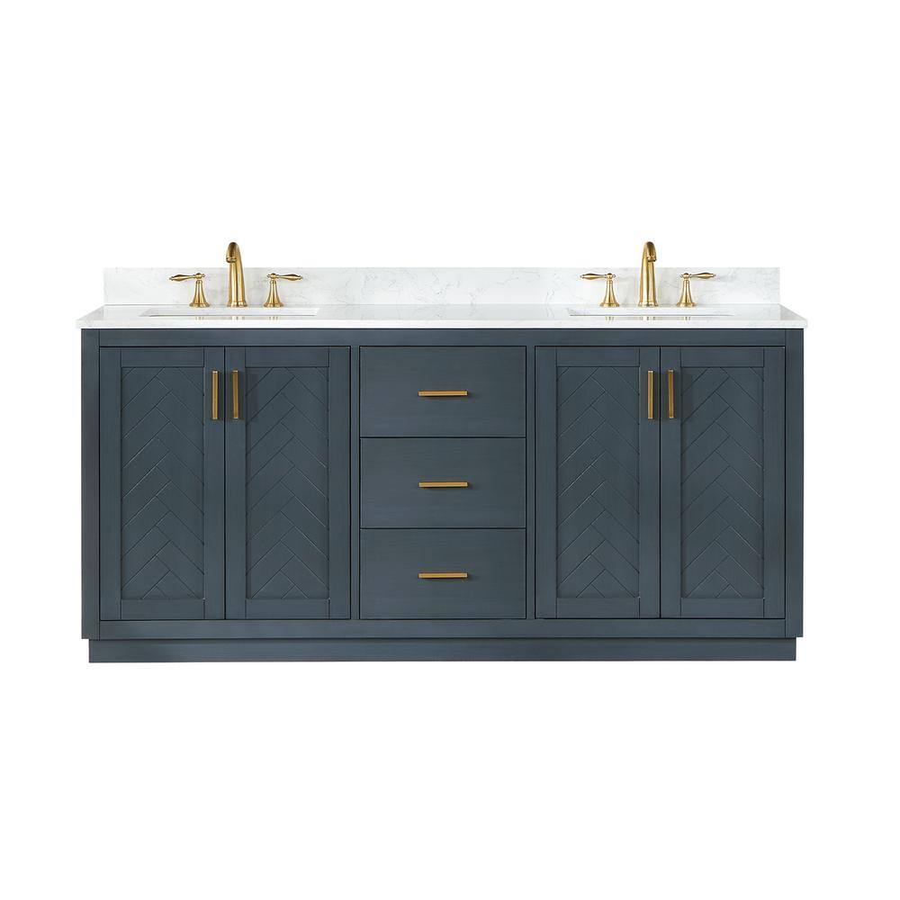 Gazsi 72" Charcoal Blue Double Vanity with White Stone Countertop
