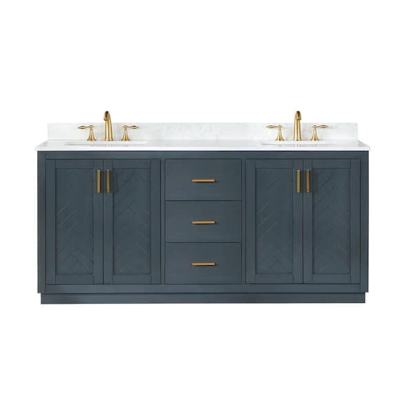Epic 72 in. W x 22 in. D x 34 in. H Double Bathroom Vanity in Blue with White Quartz Top with White Sinks