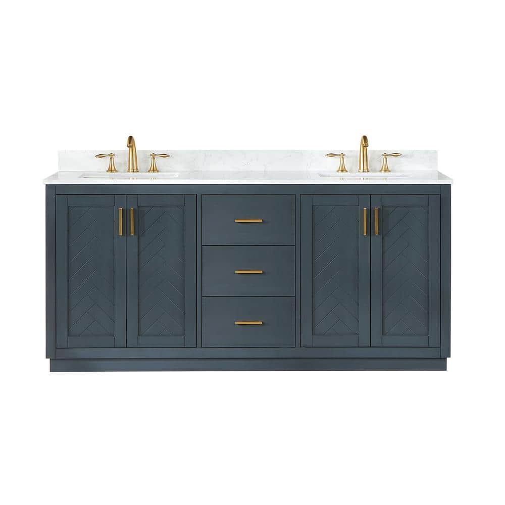 Gazsi 72" Charcoal Blue Double Vanity with White Stone Countertop