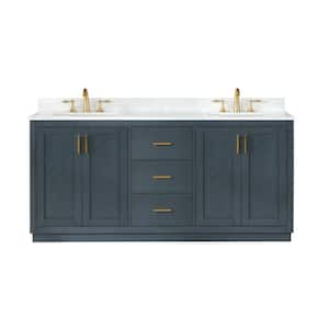 Gazsi 72 in. W x 22 in. D x 34 in. H Bath Vanity in Classic Blue with Grain White Composite Stone Top