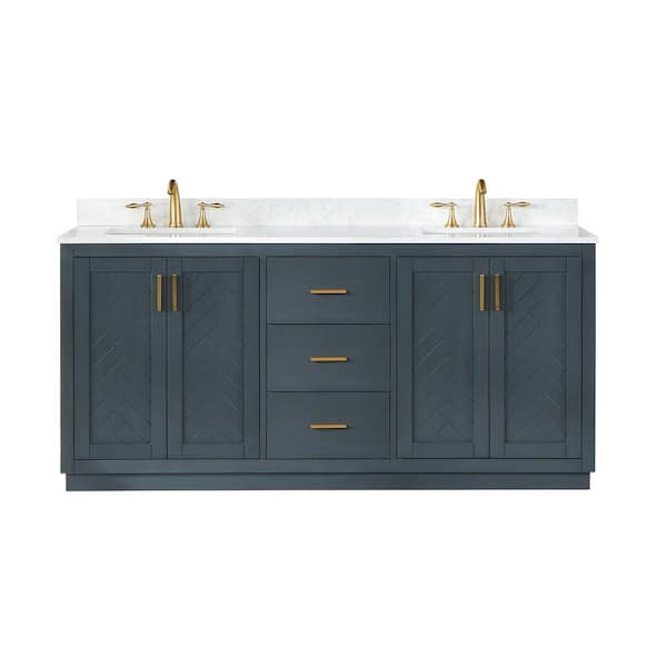 Gazsi 72 in. W x 22 in. D x 34 in. H Bath Vanity in Charcoal Blue with Grain White Composite Stone Top