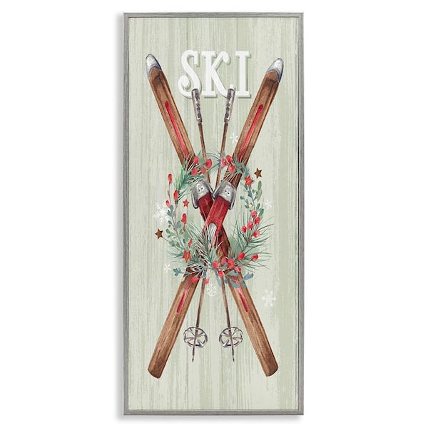 Stupell Industries Rustic Winter Skis by Courtney Morgenstern 1-Piece Framed Graphic Print Nature Poster Art Print 24 in. x 10 in.