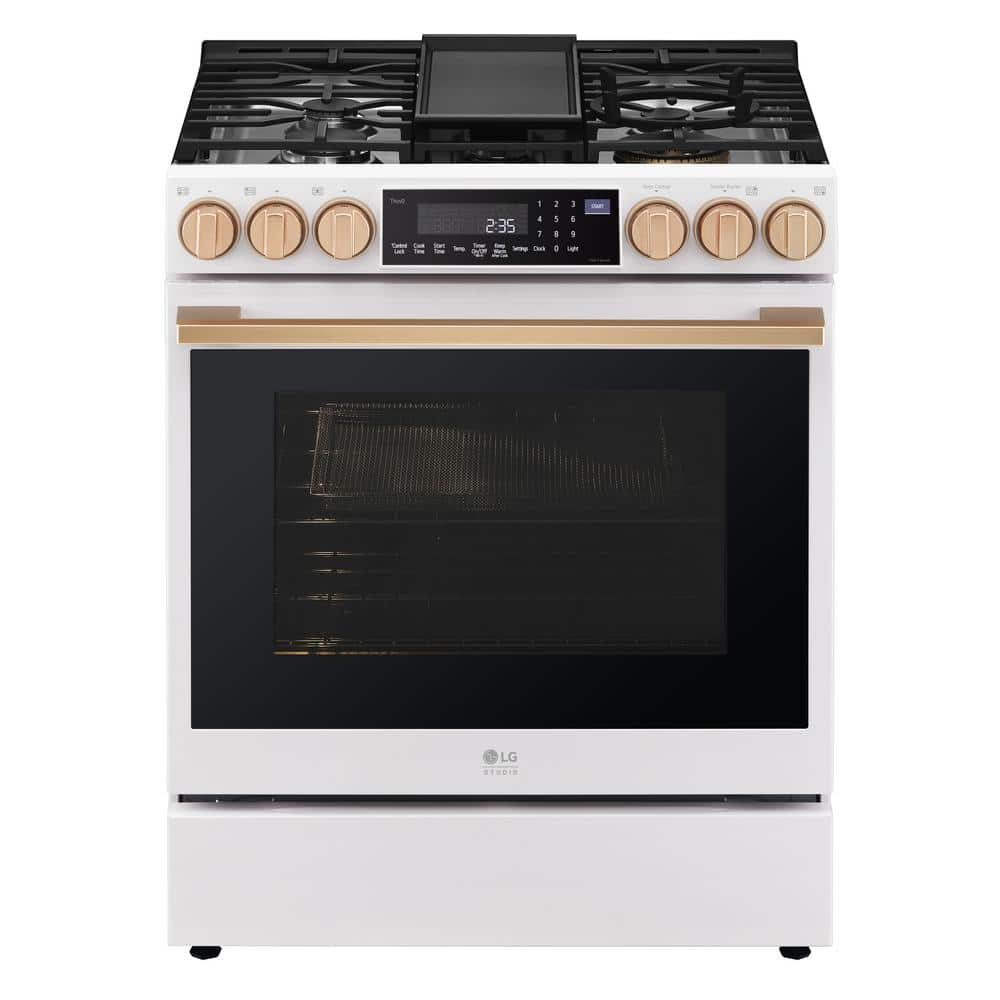 STUDIO 6.3 cu. ft. SMART Slide-in Gas Range in Essence White with ProBake Convection, Easy Clean, Instaview & Air Fry -  LG, LSGS6338N