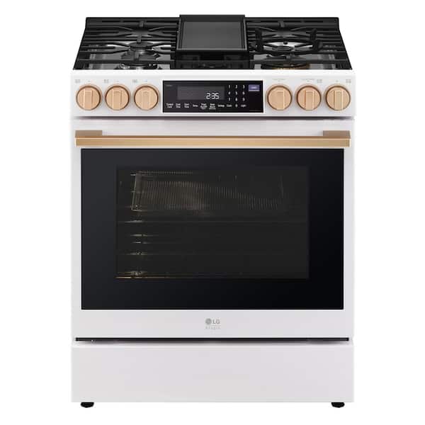 STUDIO 6.3 cu. ft. SMART Slide-in Gas Range in Essence White with ProBake  Convection, Easy Clean, Instaview & Air Fry